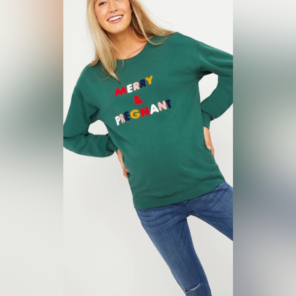 Motherhood Maternity Merry & Pregnant Sweatshirt, Christmas sweater, size medium